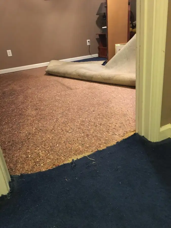 Carpet pad removal revealing water damage during Drying & Dehumidification in Waimanalo